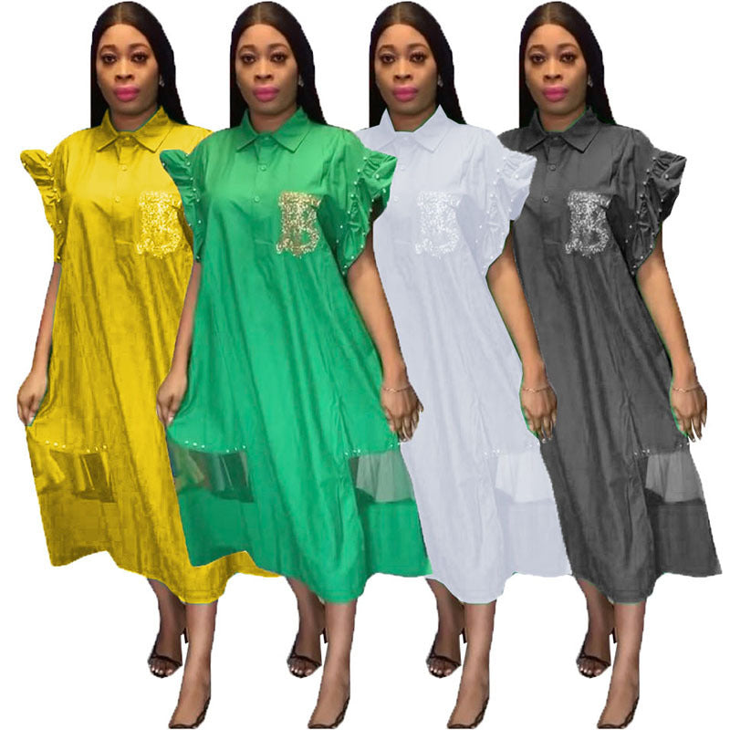 supply of loose pure cotton fashion shirt skirt beaded hot diamond european and american african popular women's clothing big sale