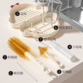 Silicone portable bottle brush - baby & infant bottle cleaning brush with drain rack & storage box - travel cleaning brush