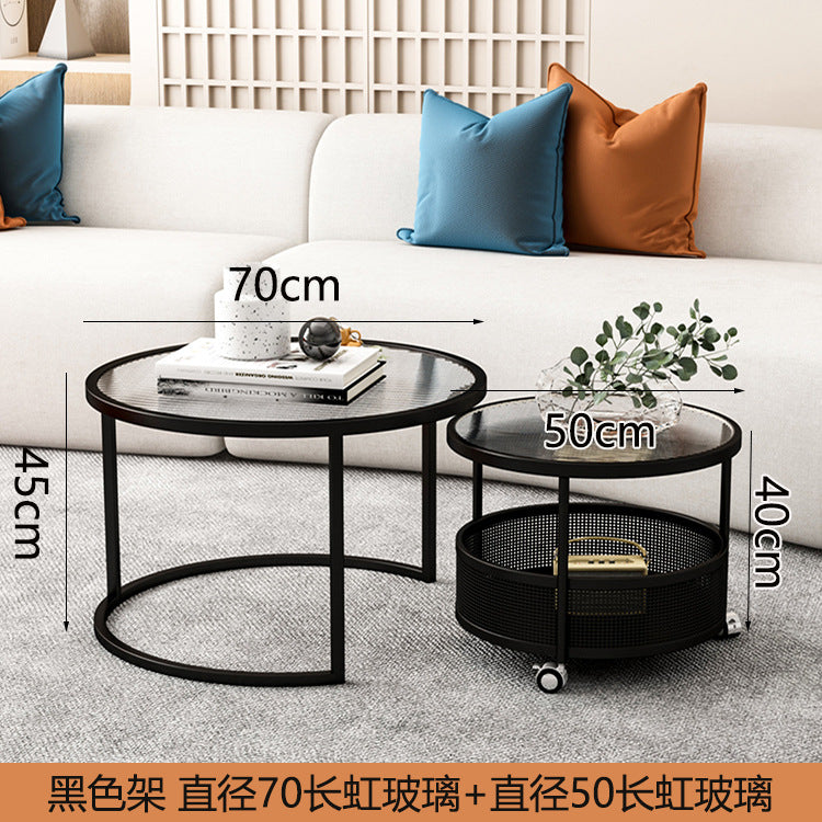 Luxury minimalist modern glass round table -  new arrival - small apartment home decor - cream style mobile coffee table for living room