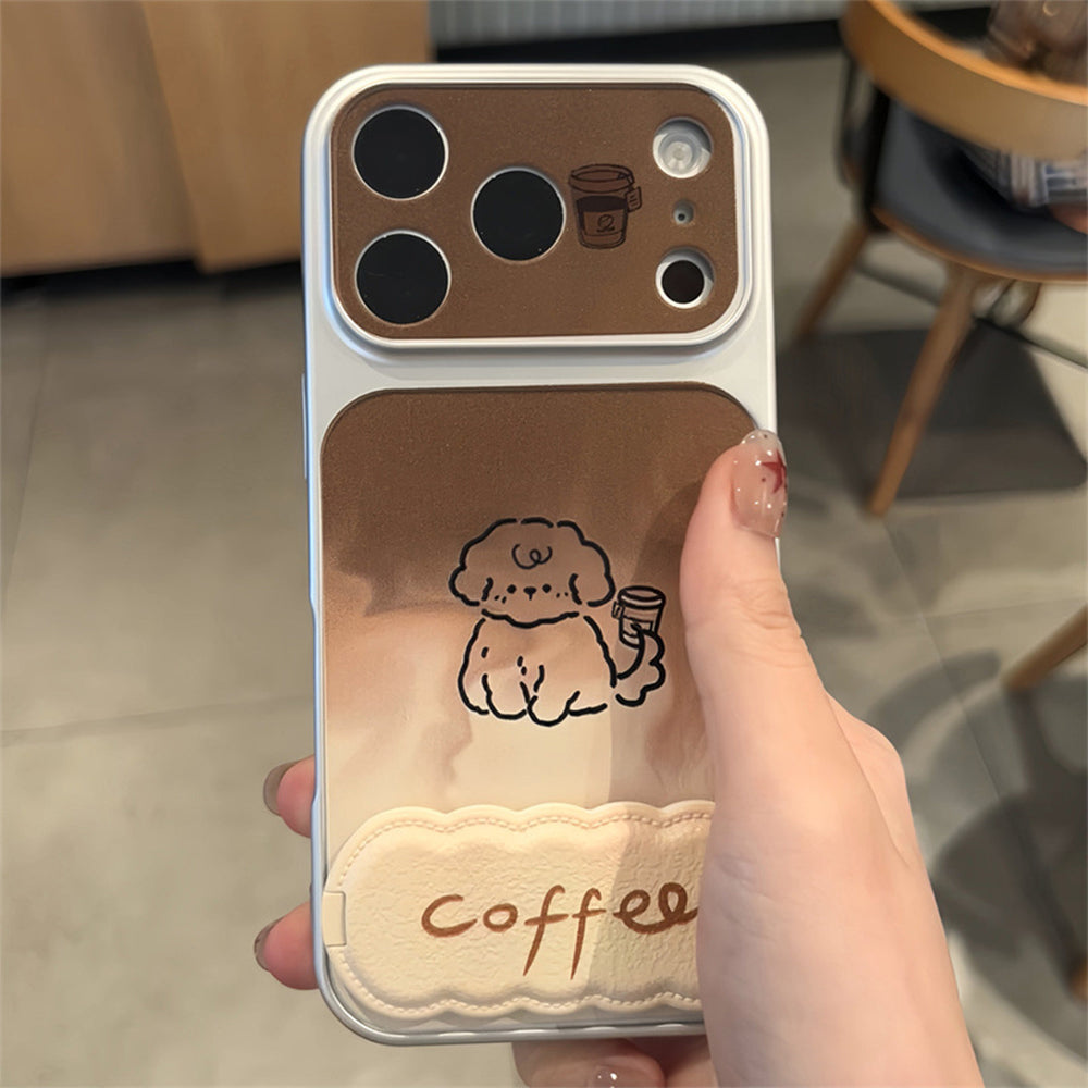Suitable for iphone18/16 gradient brown bottom mobile phone case apple 17promax coffee cat and dog line protective cover
