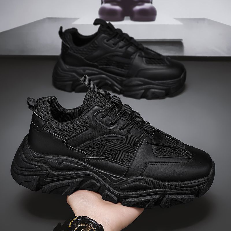 Men's spring mesh breathable trendy brand versatile athletic casual shoes men's thick sole hidden heel dad shoes