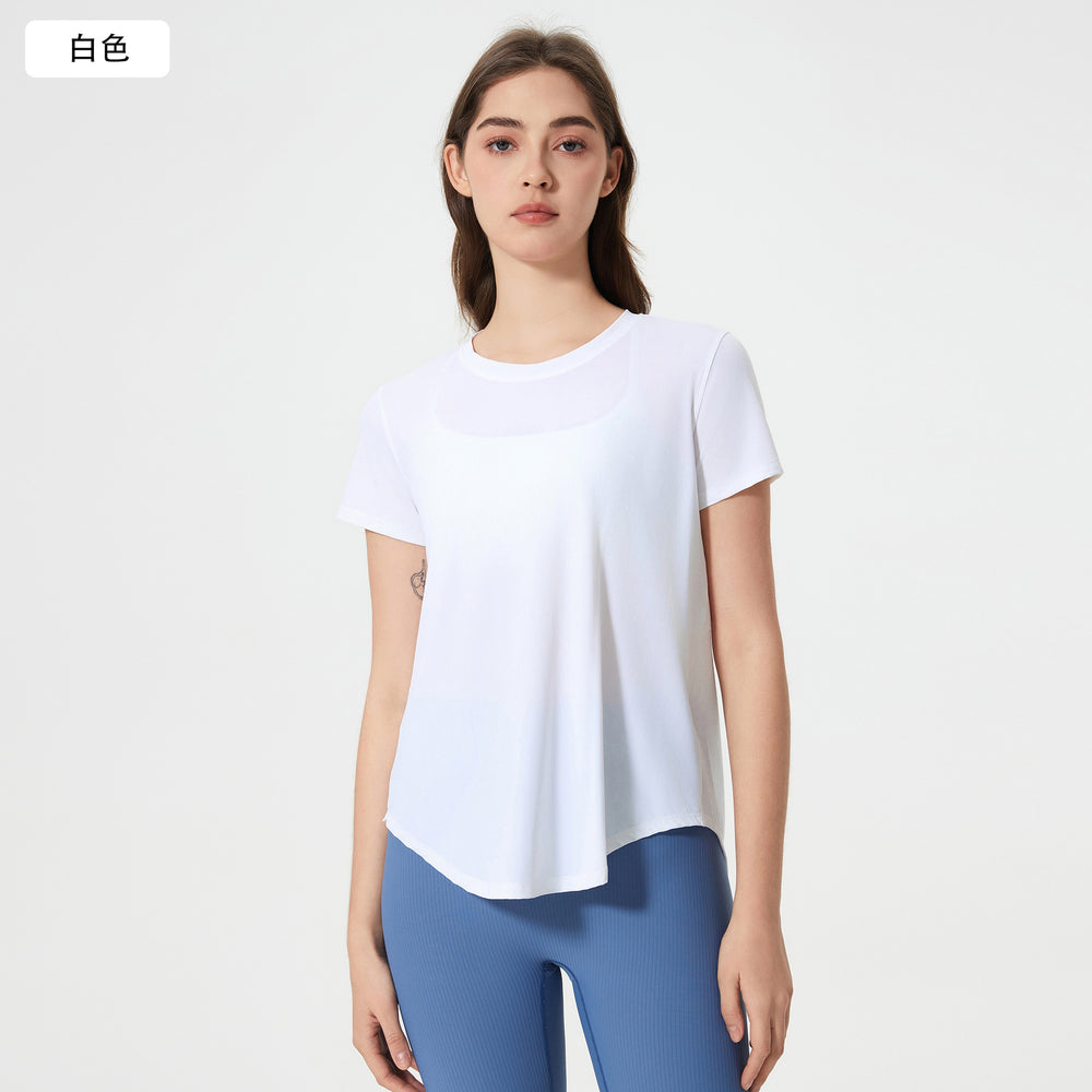 Summernew arrivalfashioncasual quick-drying short-sleeved t-shirt women's loose breathable running fitness yoga topsd25039