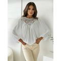 Aliexpress new arrival: round neck long sleeve ruffle collar pleated top blouse