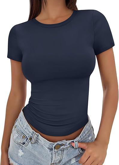 2025 amazon fashion new arrival women's t-shirt silmslimming look round neck tight sexysummertops women's clothing
