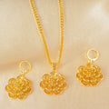 Middle eastern elegant style 2-piece jewelry set, luxurious gold-plated copper floral pendant necklace and earrings