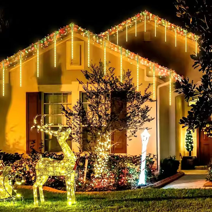 Hanging tree LED meteor shower light string running water light Outdoor lighting project Decoration courtyard atmosphere Solar lights