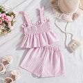 girls' summer outfit: new european and american style, toddler and child suspender top and shorts, fashionable striped two-piece set