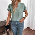 European and american cross-border women's fashion:  summer new arrivals - minimalist chic v-neck short-sleeve linen blouse/shirt for women