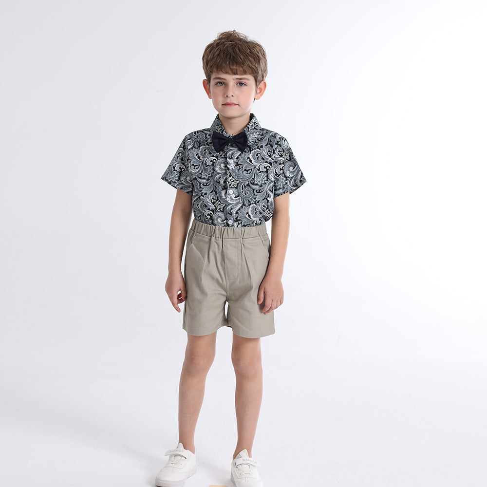 boys' summer outfit set: new, stylish, and trendy baby shirts with short sleeves, perfect for vacation, cool and handsome beach style for kids