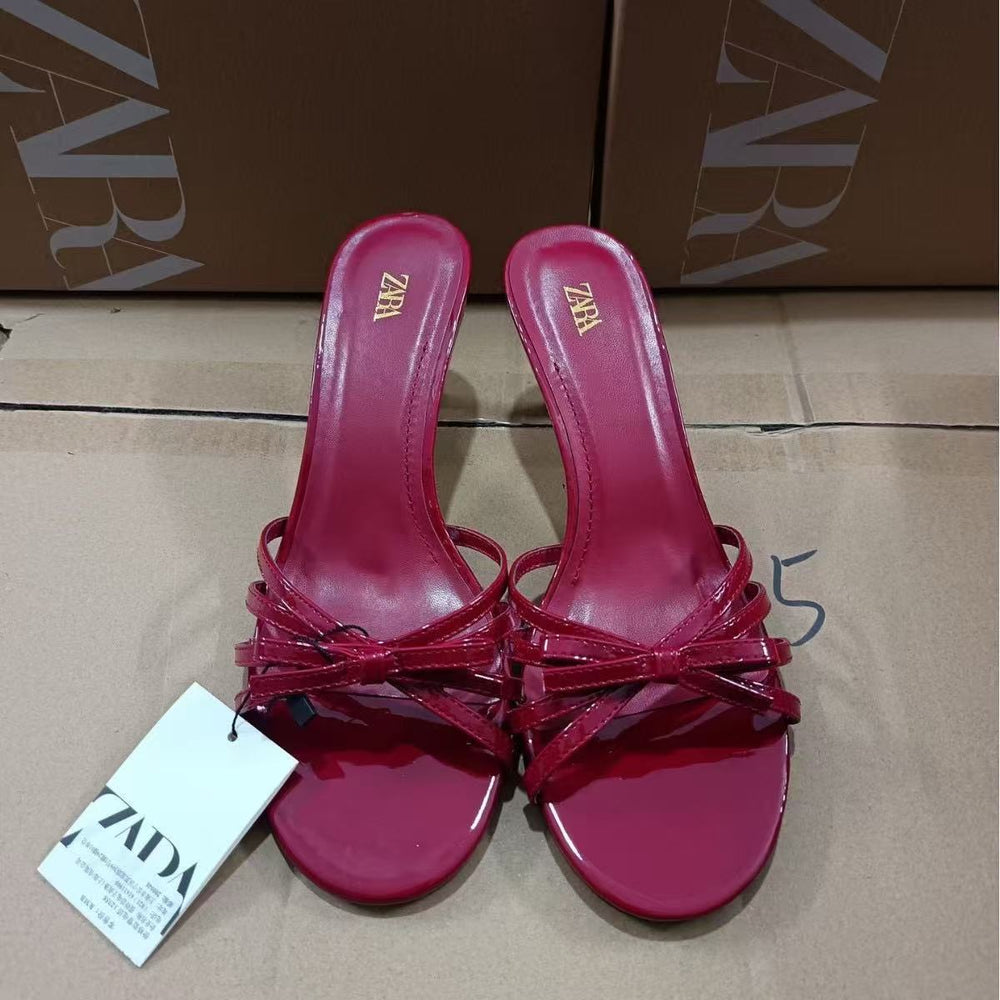 Za women's shoes 2025 new summer collection: high heels, stilettos, bowknot and thin strap embellished shoes