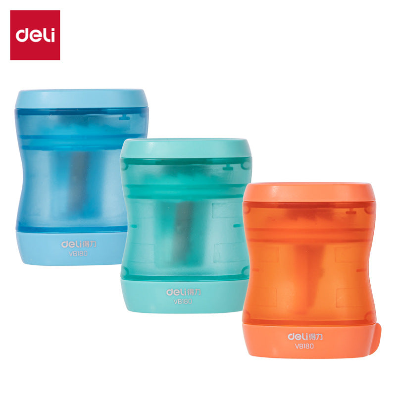 Deli VB180 pencil sharpener large capacity chip collection box simple design easy to carry and use pencil sharpener