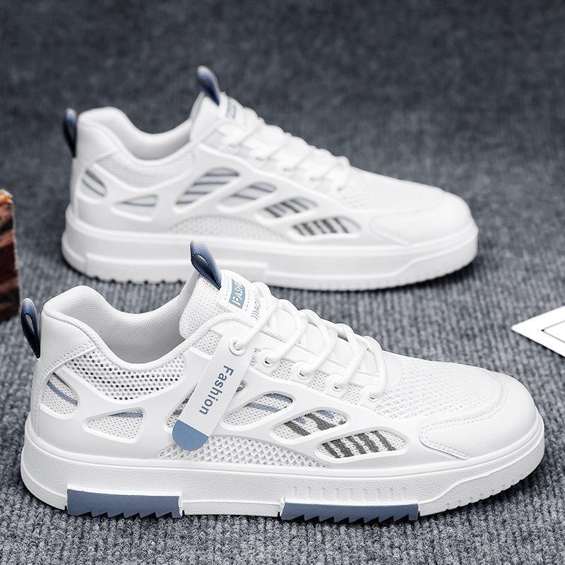 Men's spring breathable anti-odor mesh sneakers - trendy, versatile casual skate shoes for students - soft sole white sneakers