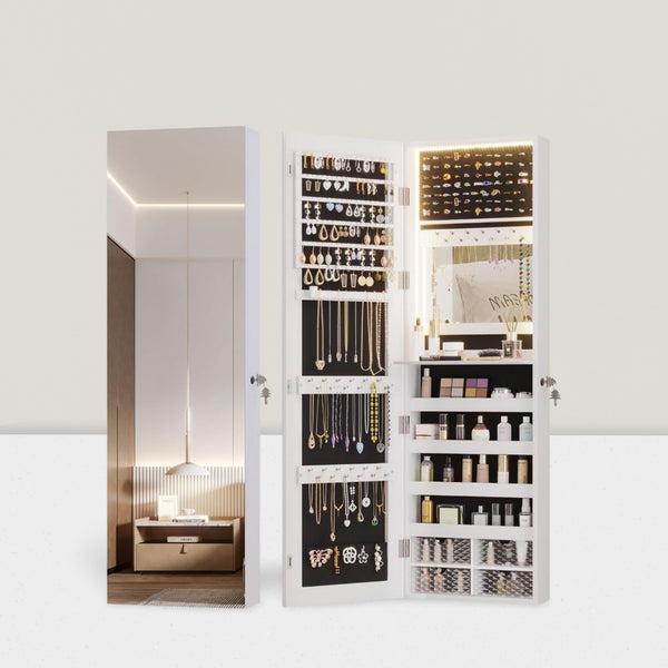 Solid wood full-body mirror cabinet, multi-functional dressing, makeup mirror, jewelry storage, fitting mirror, household wall can be installed, simple