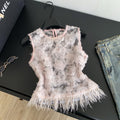 French heavy industry mesh stereo flower patchwork camisole women's summersense of designniche style sleeveless eleganttops