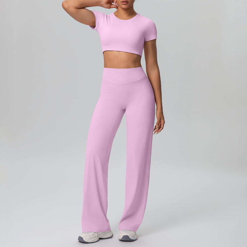 Cloud-feel quick-dry cropped tank top with built-in bra yoga set - women's two-piece outfit for outdoor leisure, running, sports, and fitness
