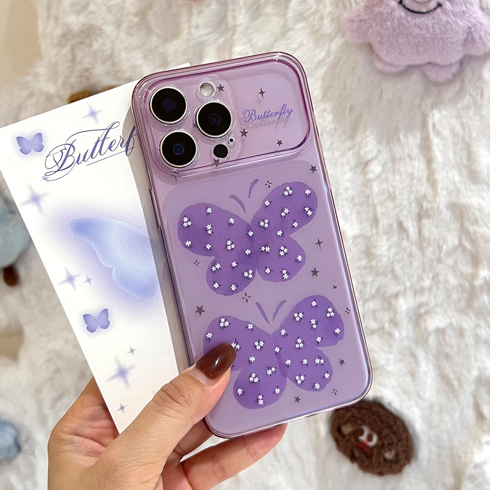 Purple glitter butterfly instant transformation case for iphone 17, apple 16, drop-proof full coverage soft case for girls, iphone 15 compatible
