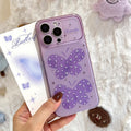 Purple glitter butterfly instant transformation case for iphone 17, apple 16, drop-proof full coverage soft case for girls, iphone 15 compatible