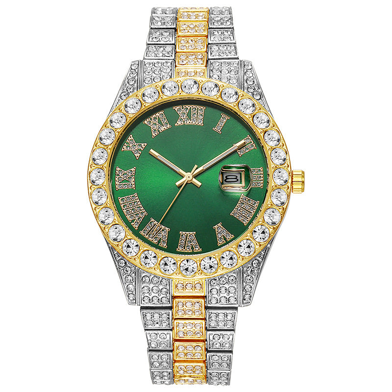 2025 hot-selling export watch: european and american men's personalized hip-hop feng shui ghost roman numeral diamond-inlaid quartz watch for men
