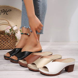 European and american plus size chunky heel sandals and slippers - women's summer new fashion high heel peep-toe flip-flops - in stock wholesale