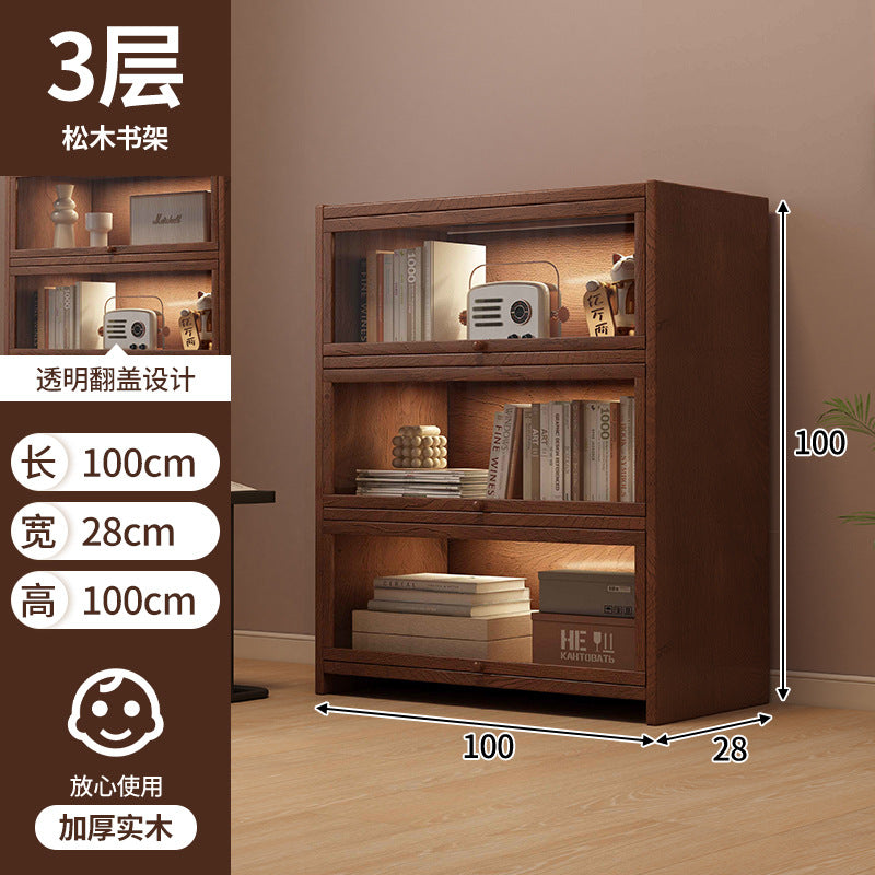 Retro American floor-to-ceiling bookcase Solid wood small cabinet Locker Living room storage Display cabinet Integrated dust rack