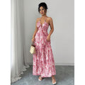 Women's halter neck backless bow tie waist long dress, perfect for vacation and casual wear, summer fashion apparel