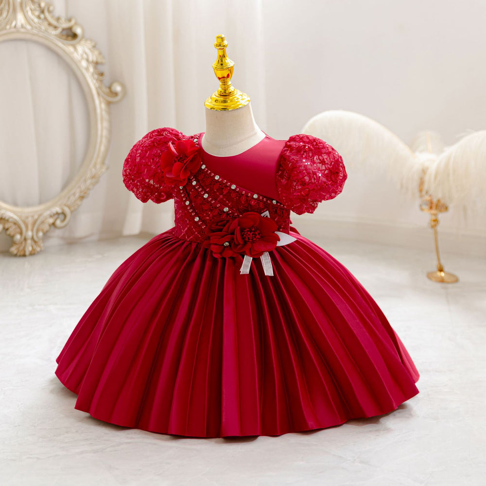 Ready-to-ship baby girl's evening gown, featuring delicate lace and a princess silhouette. perfect for model photoshoots, piano recitals, and special occasions