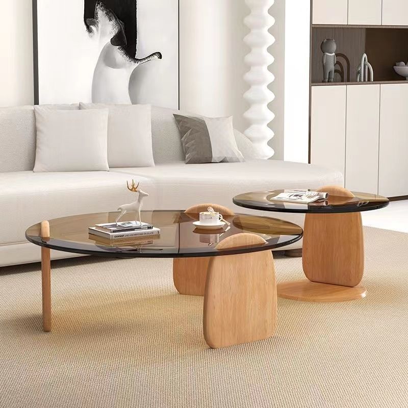 Tempered glass coffee table living room home round combination nordic popular style light luxury italian minimalist tea table small apartment