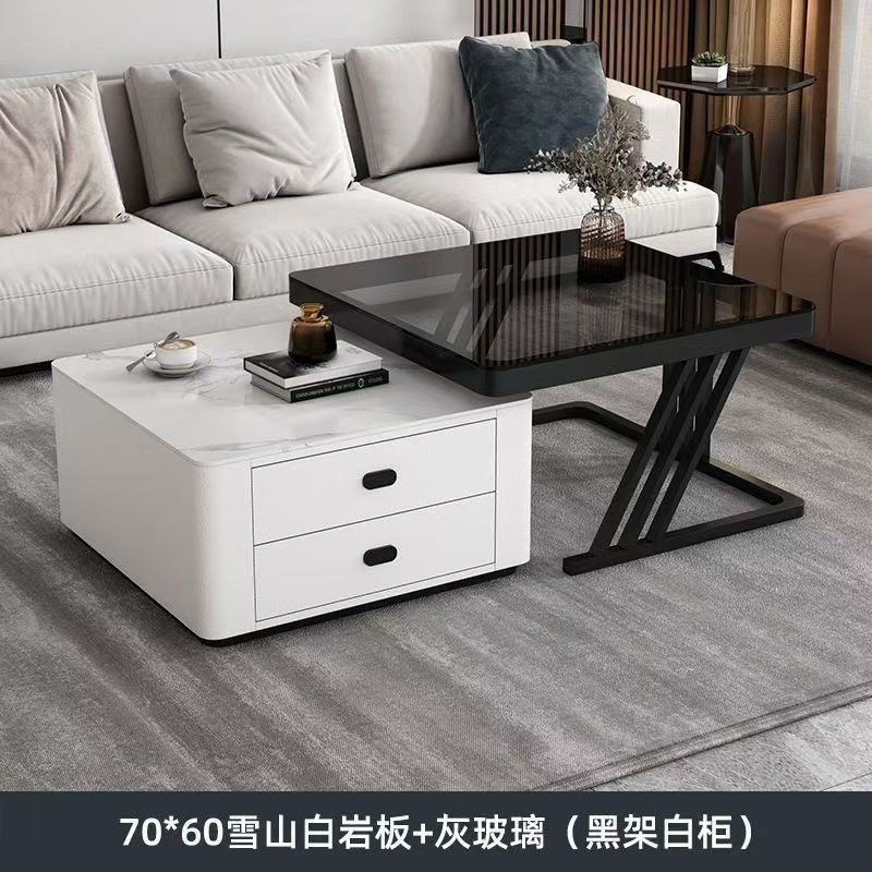 Modern minimalist extendable coffee table, luxury home rock slab coffee table, minimalist small apartment square modular coffee table