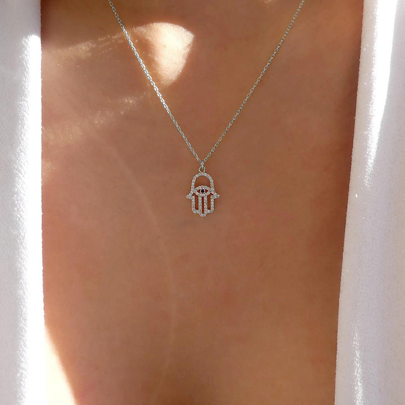 Wholesale "hand of god" crystal necklaces - european & american cross-border jewelry, minimalist evil eye, unique clavicle chains for women, accessible luxury