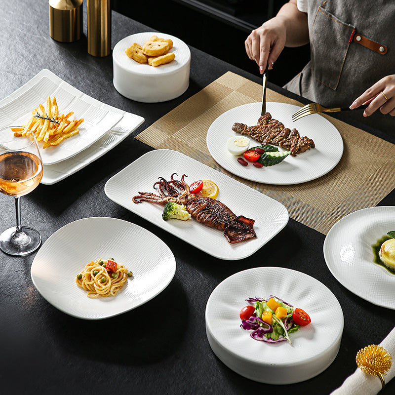 Minimalist white dinnerware restaurant hotel unique creative high-value plating dessert pastry western food plate steak plate