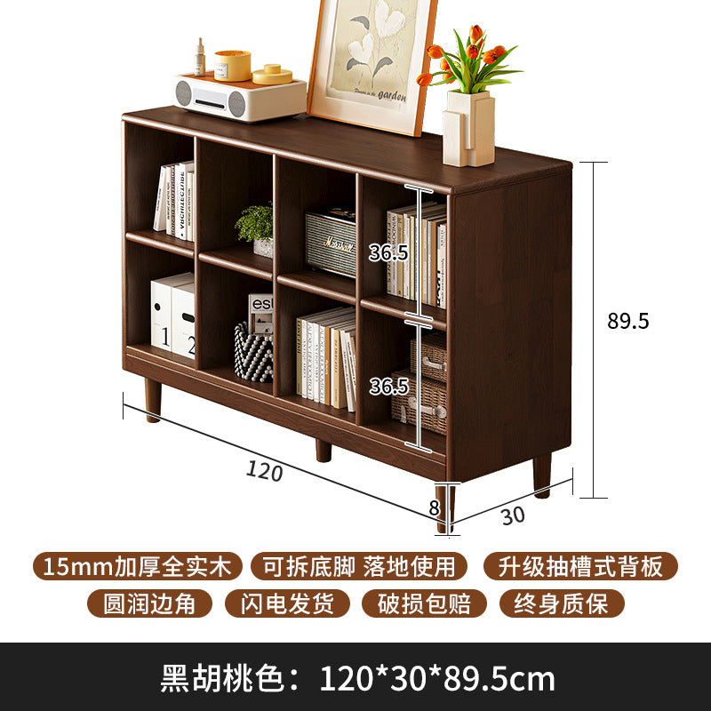 Solid wood short bookcase Walnut color locker American small cabinet Living room rack Record storage cabinet Locker