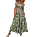 Amazon printingv neck short sleeve bohemia vacation style elegancev necklongdress women's long skirt