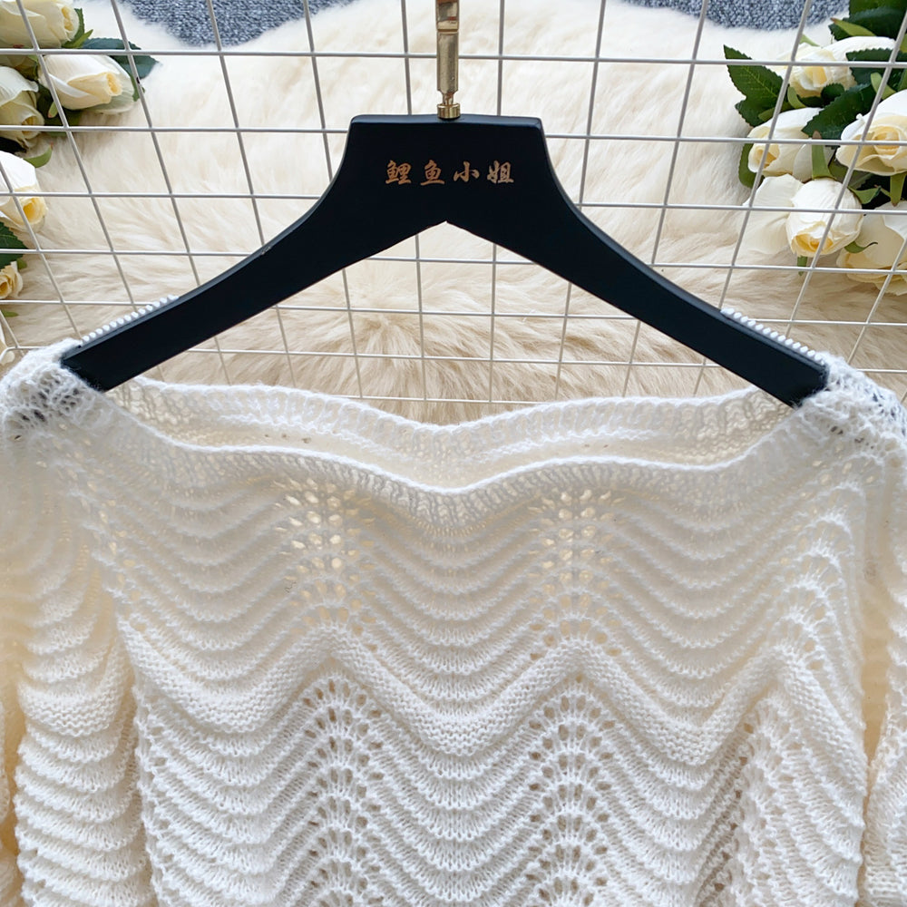 Korean style age-defying hollow-out wave pattern knit sweater - women's autumn chic, slimming, versatile, and trendy sweater