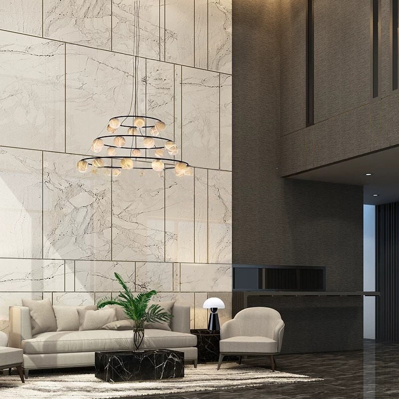 All-copper natural marble living room chandelier - minimalist bedroom, dining room, showroom designer light - light luxury - eu ce certified