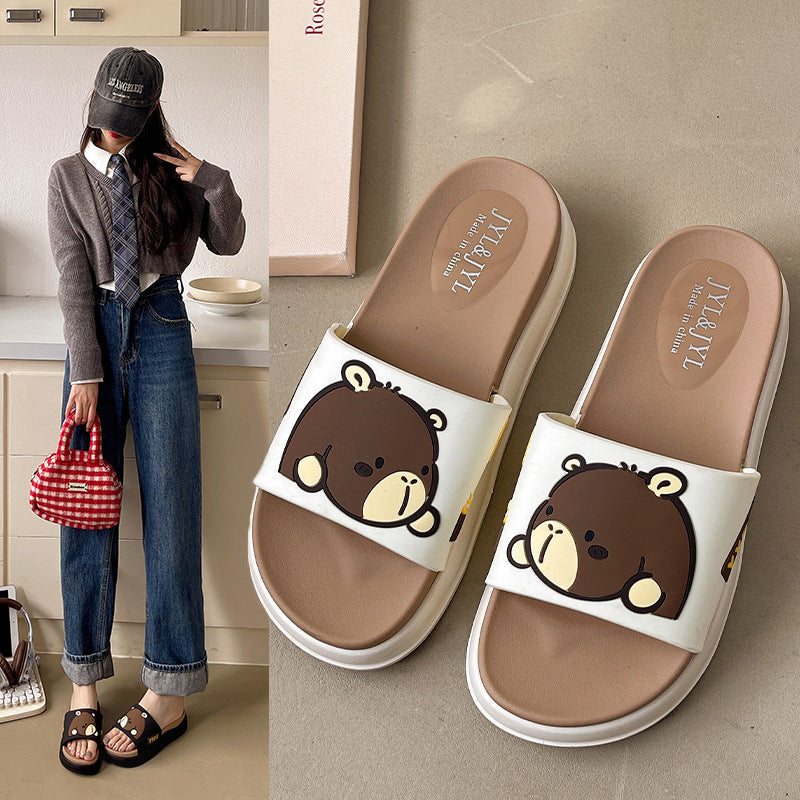 New arrivalthick sole slippers cute cartoon cool ins trendy outwear women's internet celebrity indoor non-slip platform cake beach women's slippers