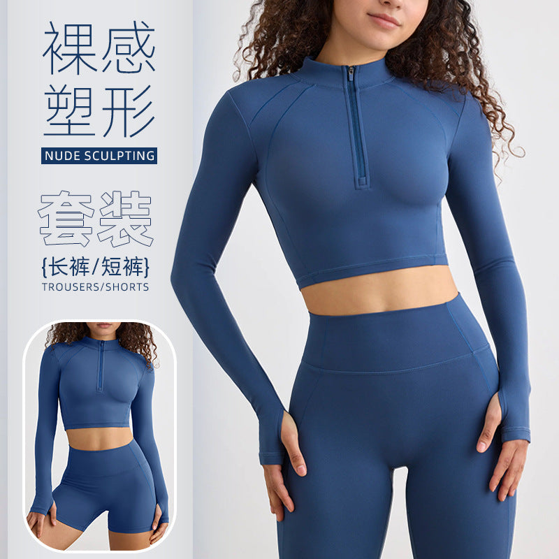 European and american style half-zip long sleeve yoga top - compression running activewear for high-intensity outdoor workouts - women's quick-dry yoga shirt