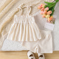 26 summer crochet flower suspender + casual shorts girl cotton and linen western style children's clothing suit wholesale in stock