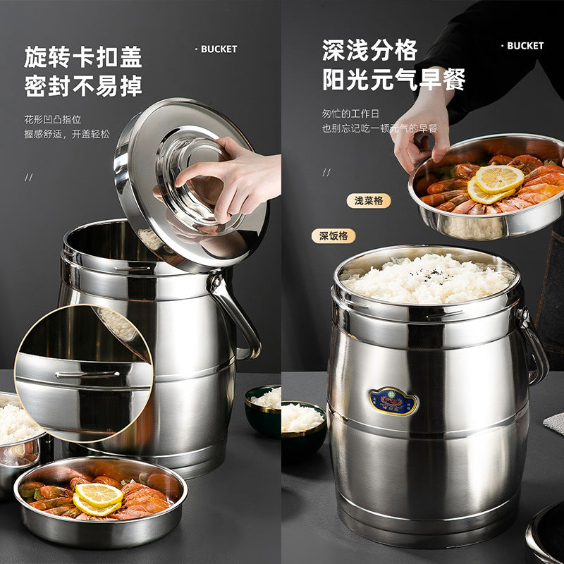 multi-layer insulated bucket commercial large-capacity stainless steel outdoor lunch box soup bucket satchel insulated rice bucket satchel pot