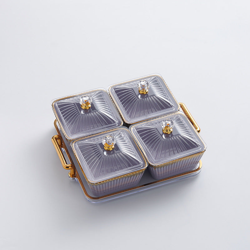 New arrival cream style dried fruit box for home ceramic divided dried fruit plate high-looking gold-rimmed snack plate living room candy plate
