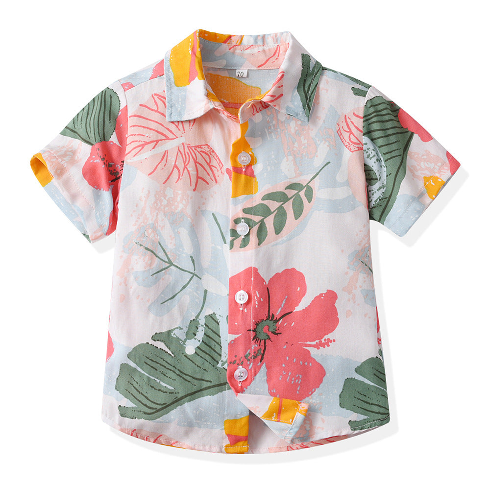 European and american cross-border children's clothing: dad & son vacation outfit, family matching beach style short-sleeve boy's floral shirt