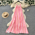 K-stylestripes suspender small diamond flower dress women's summerhigh waista word easiest for match long skirtwork clothing outfit skirt