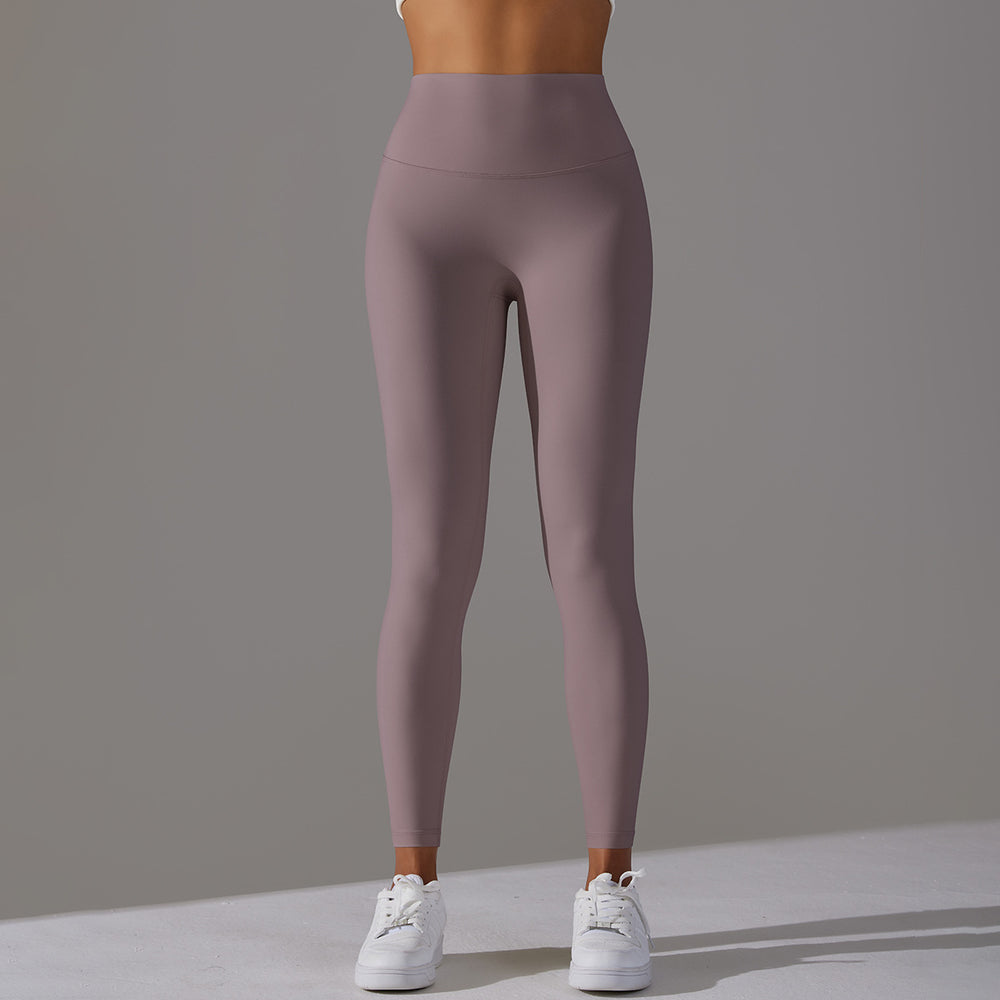 Fashionhigh waist tummy control nude yoga pants for women without embarrassing lines hip lifting elastic leggings peach sports fitness pants