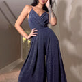 2025 fashion cross-border export new amazon sleeveless sling v neck tight hip backless wide leg jumpsuit