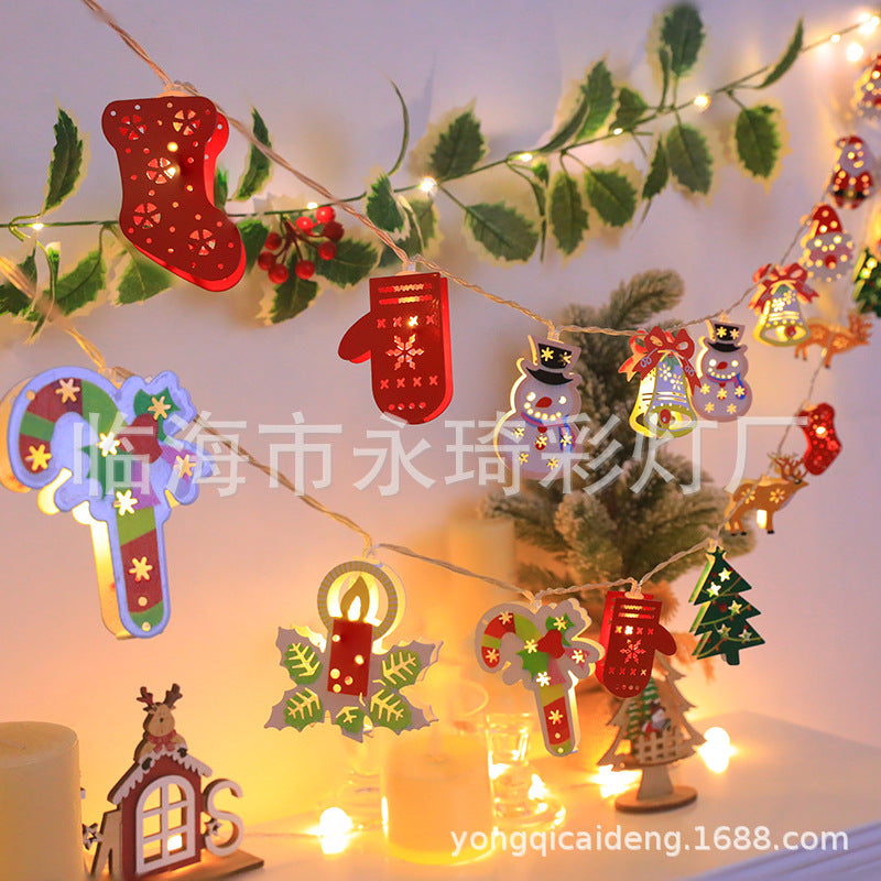 Cross-border LED light string holiday lights Christmas tree deer bells snowflake old man Christmas wrought iron pendant decorative lights