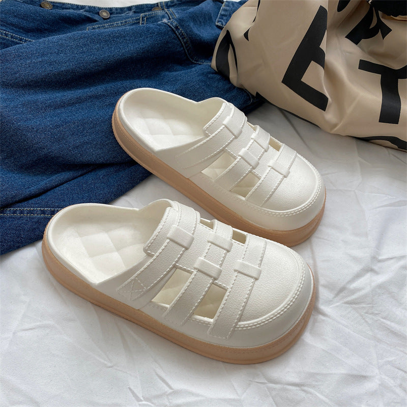 Baotou sandals for women, super popular beach half slippers, clogs for women, summer style, outwearplaid breathable style