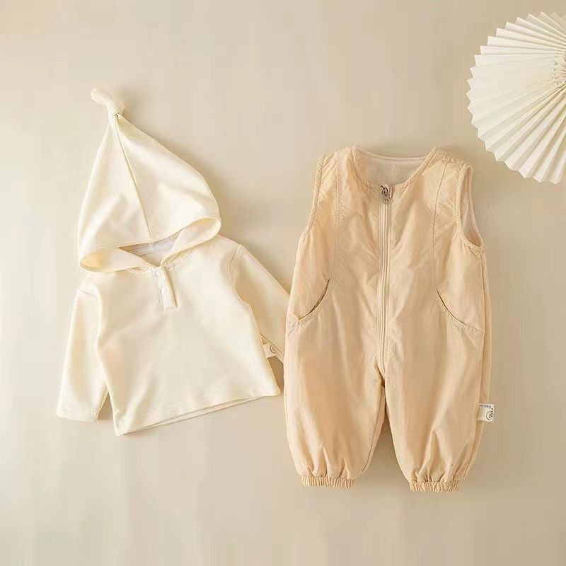 Infant and toddler spring/autumn two-piece outfit set: baby girl vest romper with long-sleeved top and jacket - autumn two-piece set