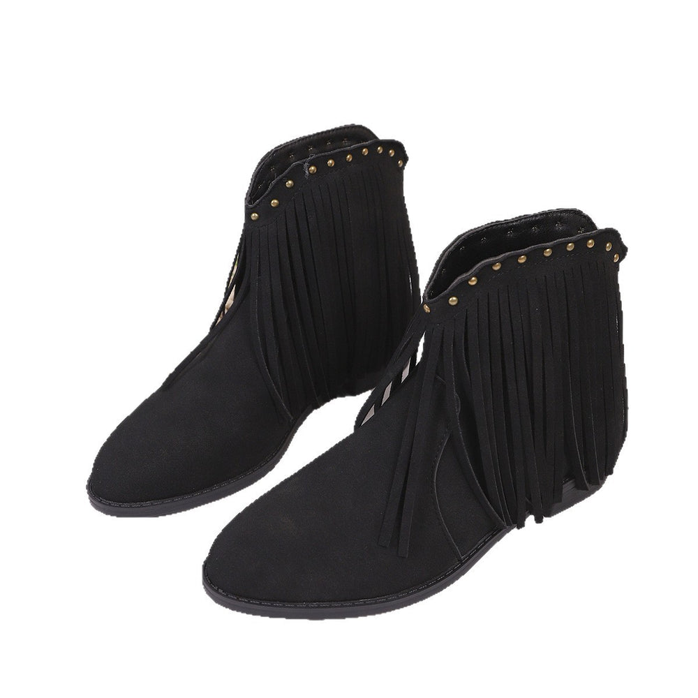 new arrivalretro  frosted short boots women's pointed toe bootsplus size tassel rivet western cowboy boots