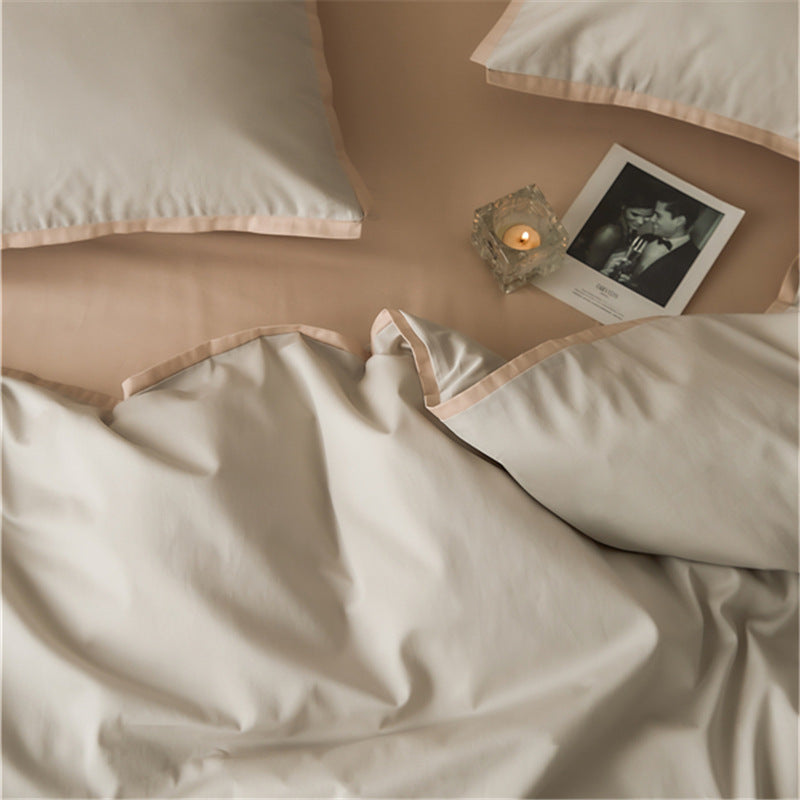 Solid color 100 beds four-piece set cotton pure cotton long-staple cotton four seasons simple light luxury quilt cover bed sheet hat wholesale