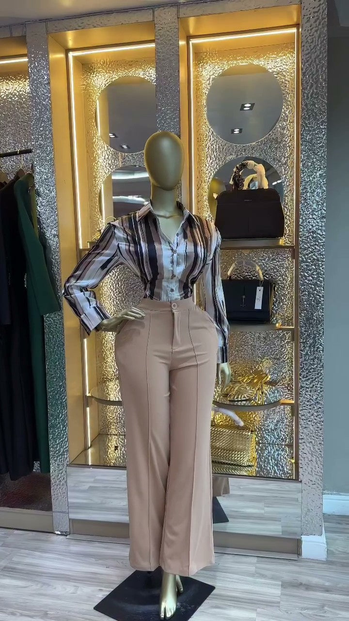 European and american cross-border women's fashion:  summer new arrival - elegant and chic printed shirt with wide-leg pants casual set