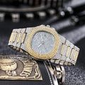 European and american hip-hop style fashion diamond watch for men and women, square large gold watch, trendy steel band quartz watch